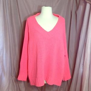 Aerie L Bright Pink Chenille Sweater